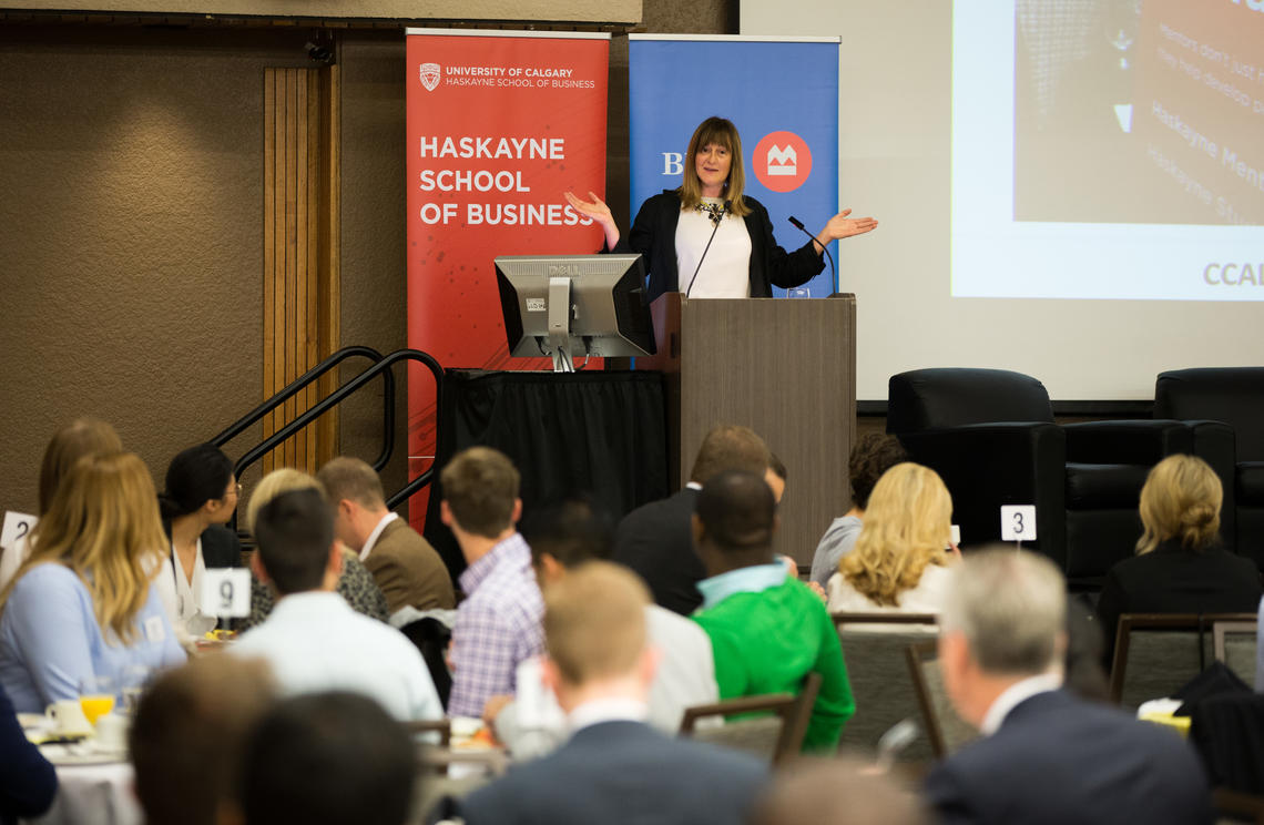 Glenda Reynolds addresses the Canadian Centre for Advanced Leadership in Business community at the annual fall kickoff celebration on Sept. 19 .