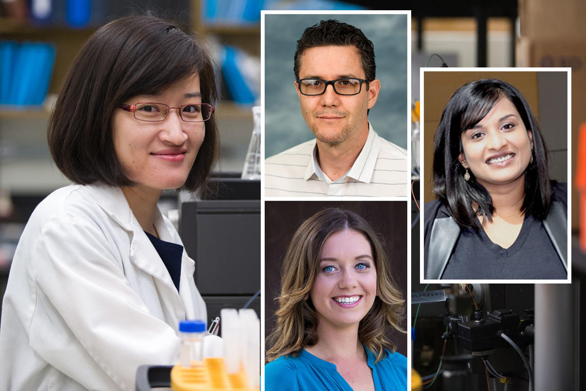 Banting Postdoctoral Fellowships for 2016 were awarded to four scholars at the University of Calgary. Clockwise, from top left: Kun Shao, Adalberto Loyola-Sanchez, Ajitha Thanabalasuriar, and Agnieszka Zurek.