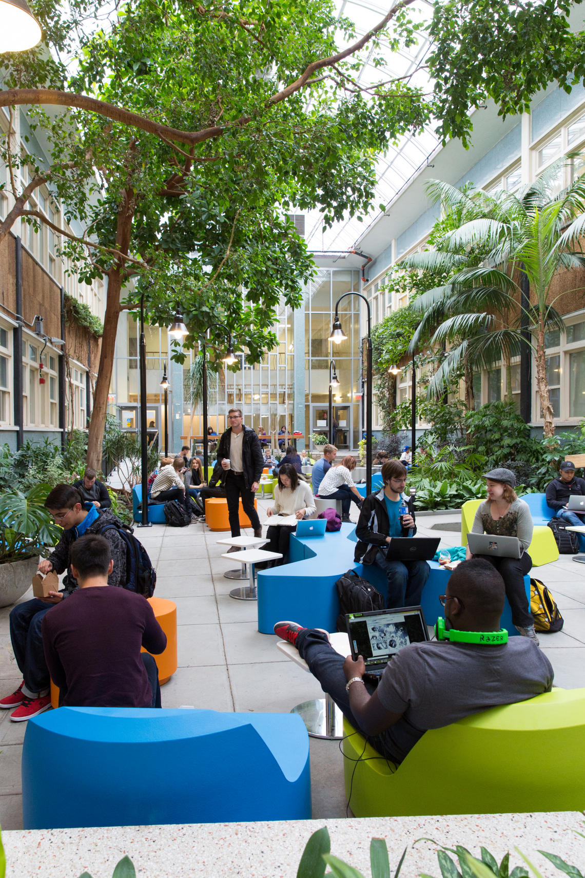 The atrium in the Administration Building is one of the new study spaces featuring upgraded furniture, Wi-Fi and electrical supply.