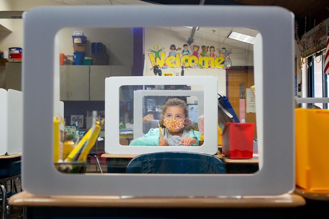 child at school during the pandemic