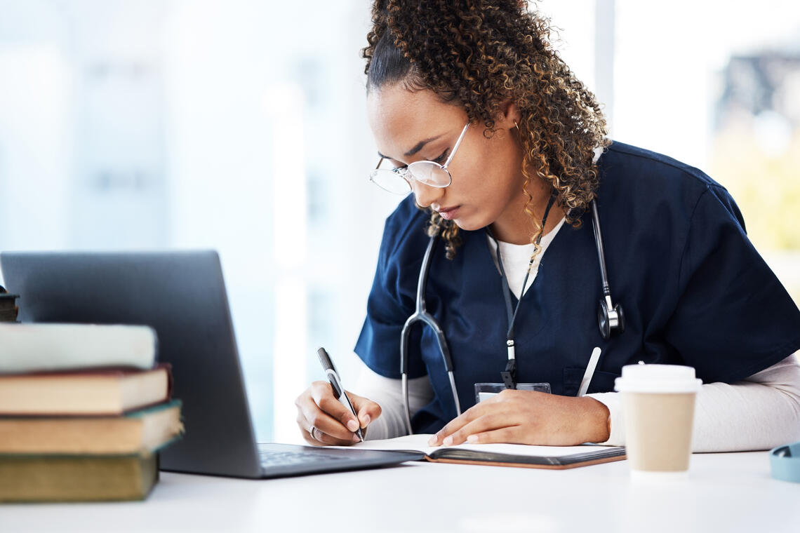 healthcare student doing course work
