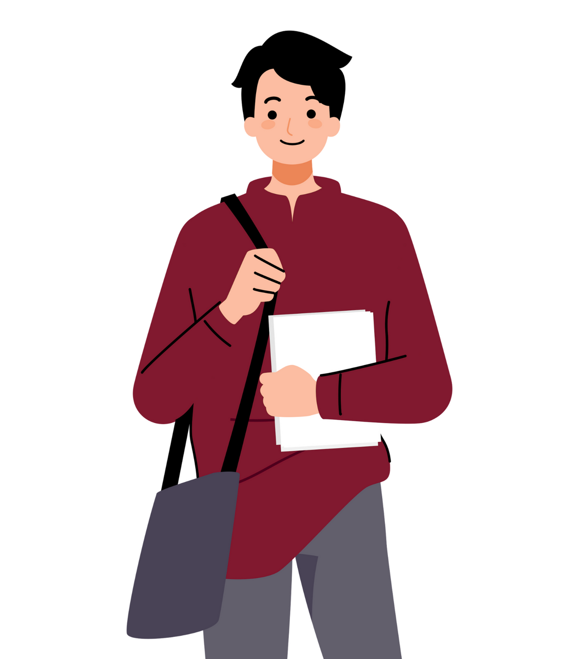 student holding a bag and notes