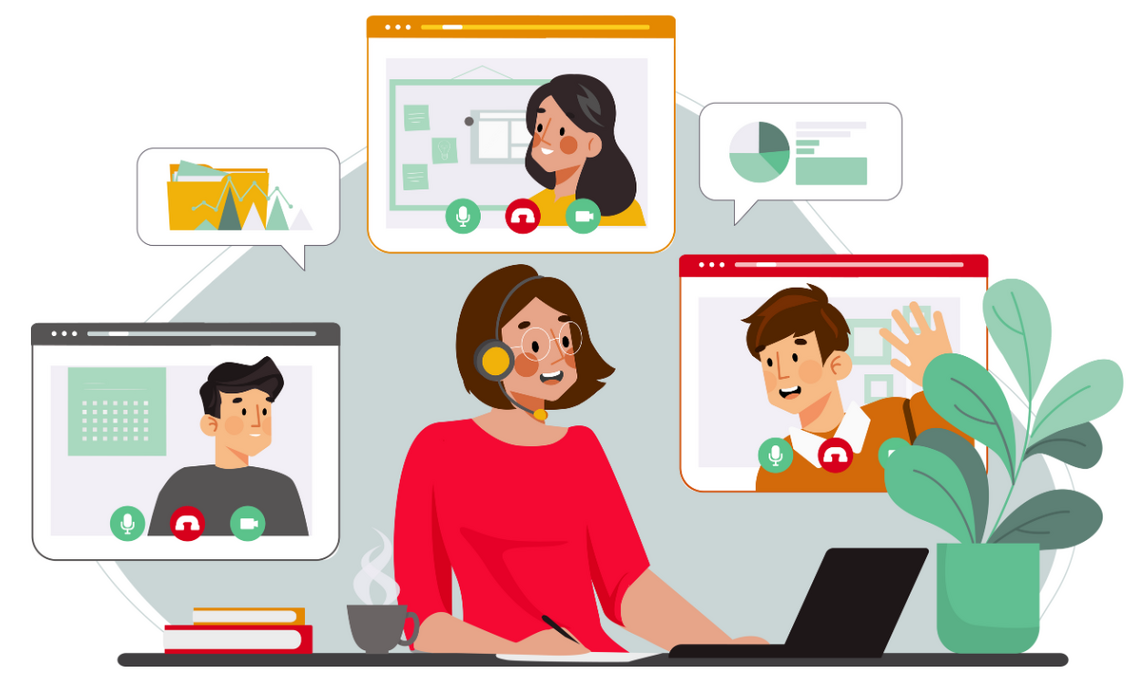 four people part of a virtual meeting