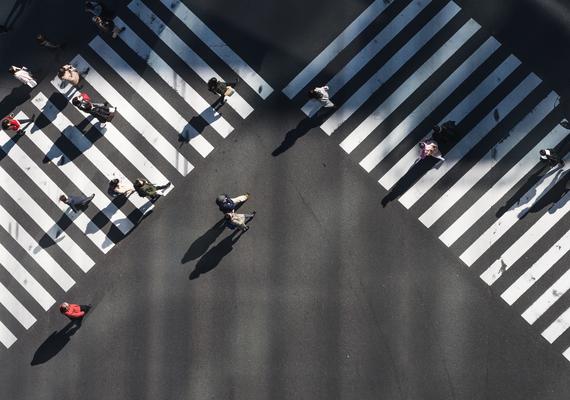 Aerial view of intersection at a busy street