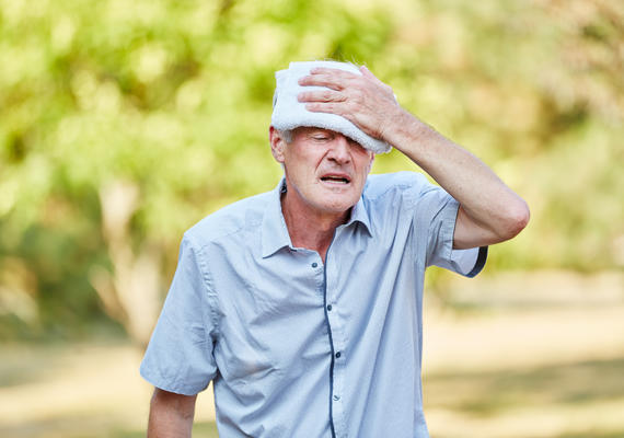 Older man sweating