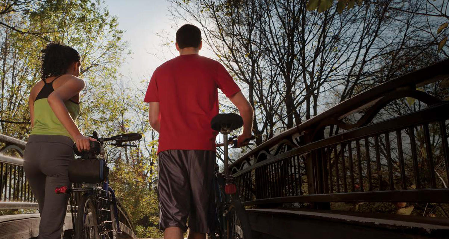 Two people out for a bike ride