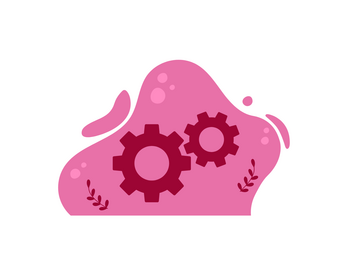two cogs in front of a pink background